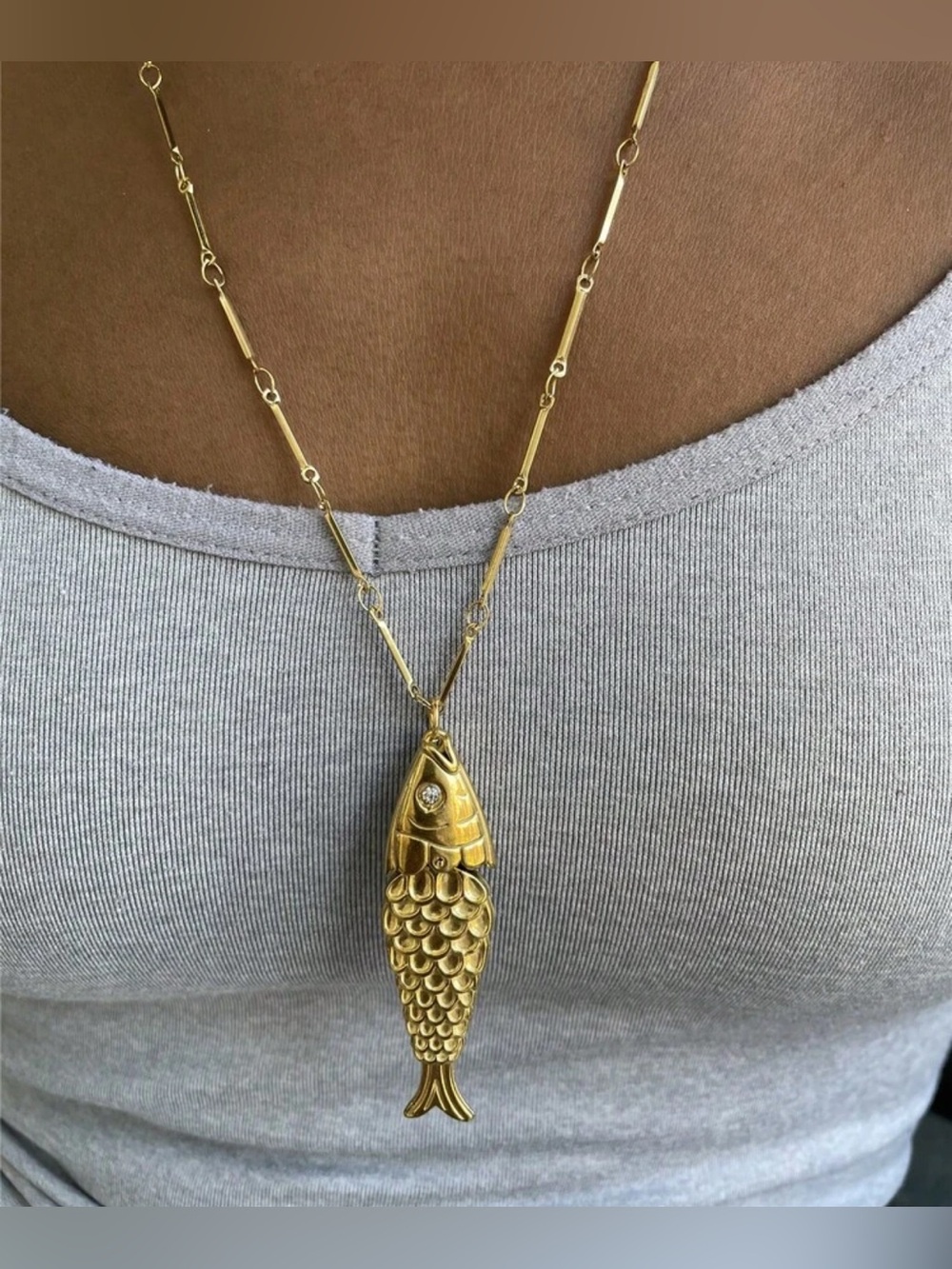 Gold Fish Pendant Necklace - Elegant Fish Scale Charm